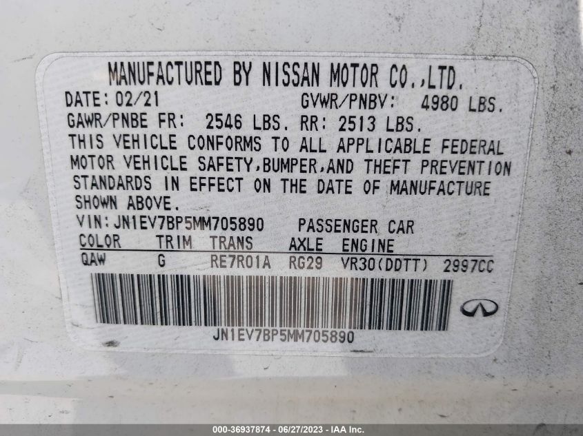 2021 INFINITI Q50 3.0T LUXE - JN1EV7BP5MM705890