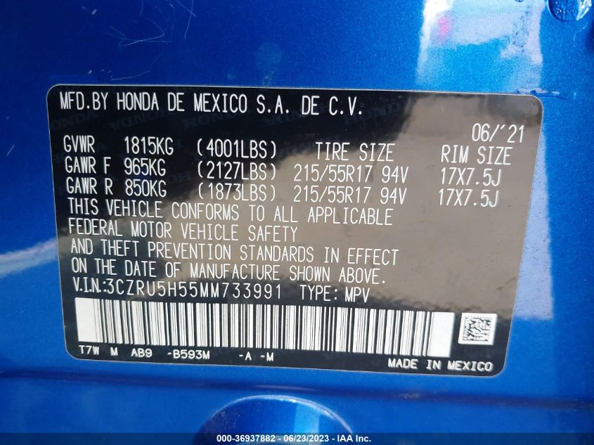 2021 HONDA HR-V EX - 3CZRU5H55MM733991