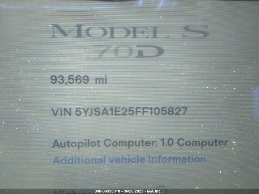 2015 TESLA MODEL S 85D/70D/90D/P90D - 5YJSA1E25FF105827