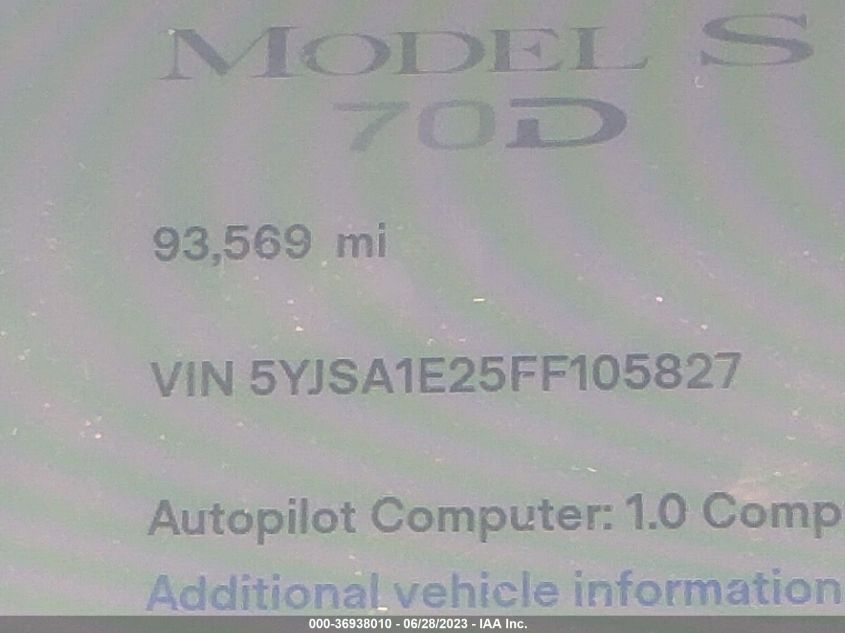 2015 TESLA MODEL S 85D/70D/90D/P90D - 5YJSA1E25FF105827