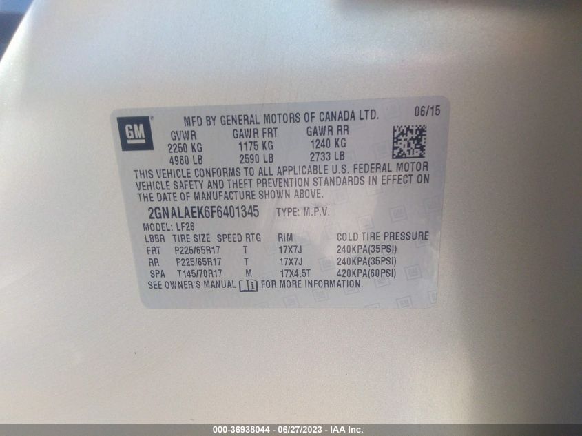 2015 CHEVROLET EQUINOX LS - 2GNALAEK6F6401345