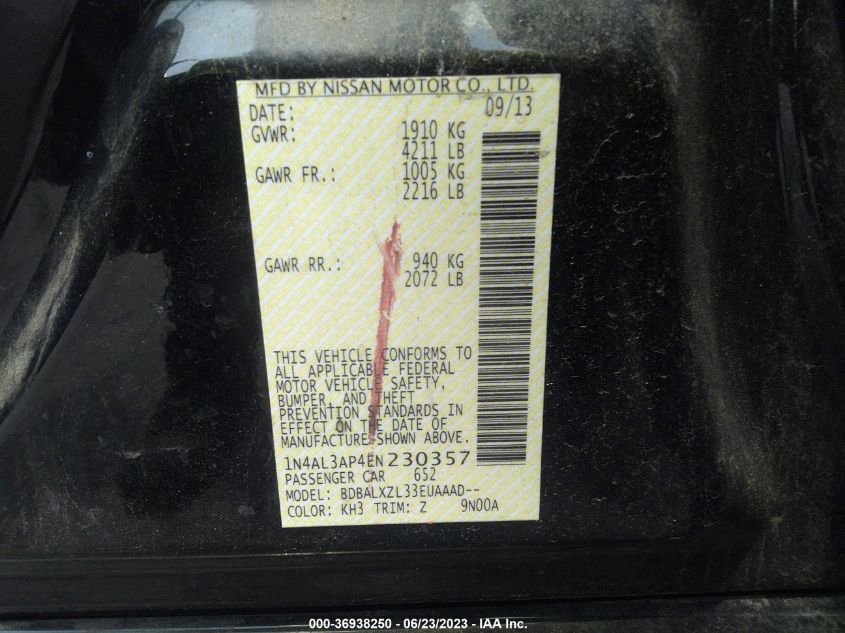 2014 NISSAN ALTIMA 2.5 SL - 1N4AL3AP4EN230357