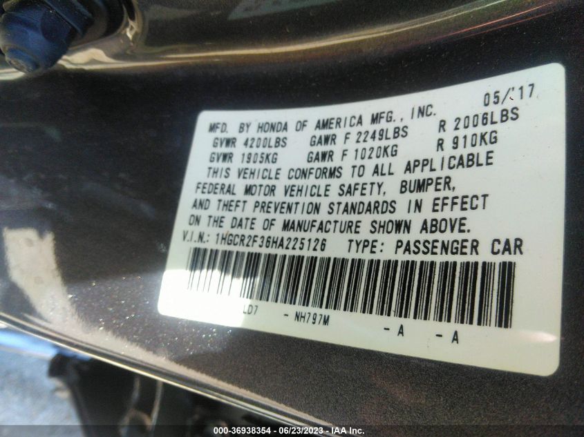 2017 HONDA ACCORD SEDAN LX - 1HGCR2F36HA225126