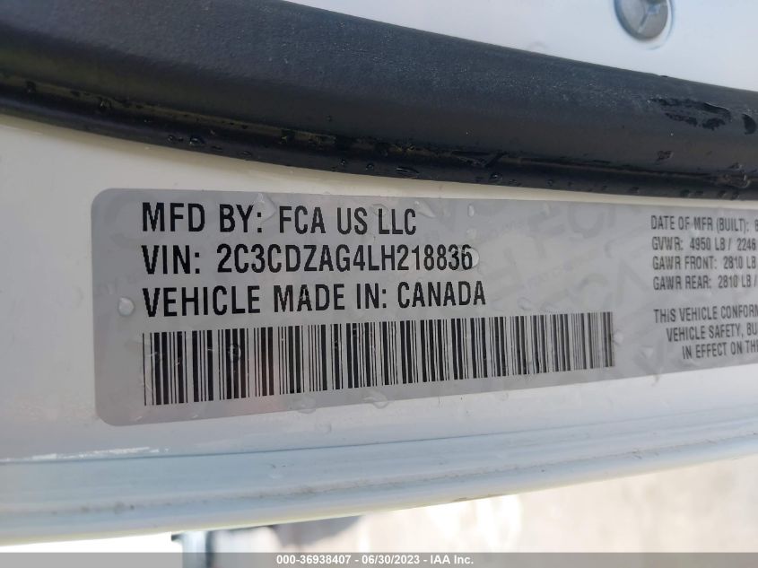 2020 DODGE CHALLENGER SXT - 2C3CDZAG4LH218836