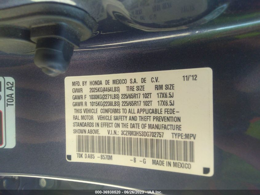 2013 HONDA CR-V EX - 3CZRM3H53DG702757