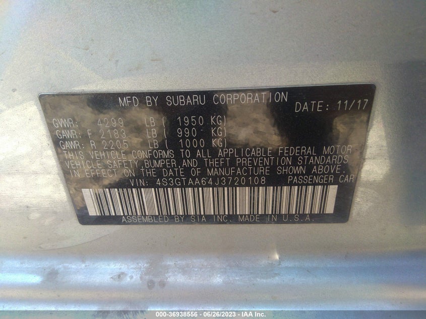 VIN 4S3GTAA64J3720108 2018 SUBARU IMPREZA