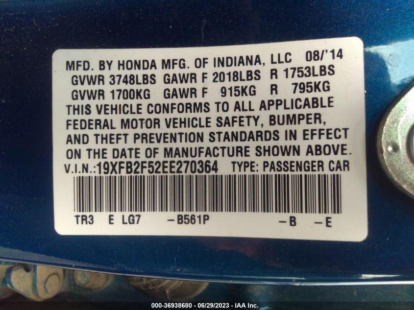 2014 HONDA CIVIC SEDAN LX - 19XFB2F52EE270364