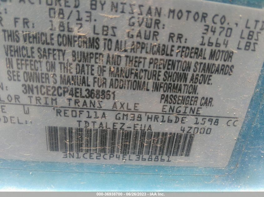 2014 NISSAN VERSA NOTE SV - 3N1CE2CP4EL368861