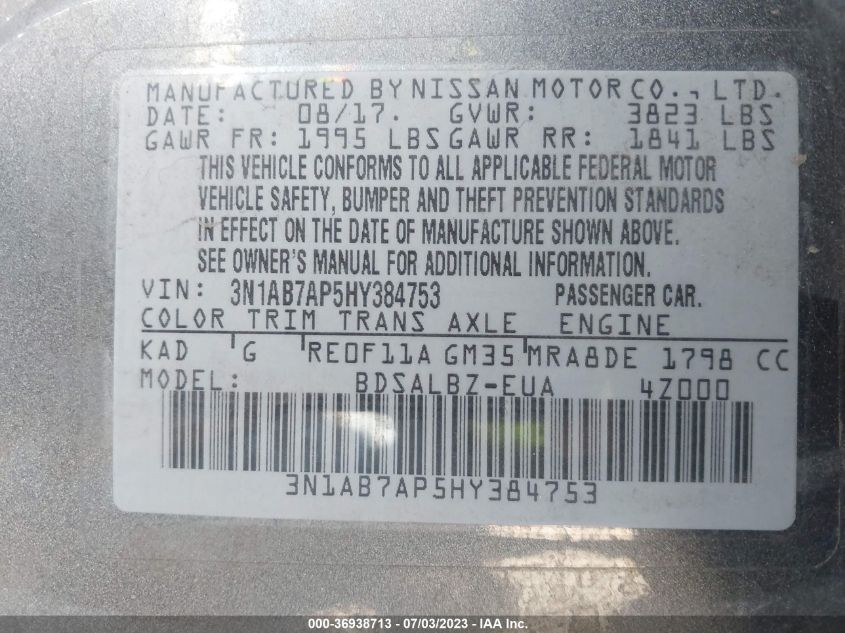 2017 NISSAN SENTRA S - 3N1AB7AP5HY384753