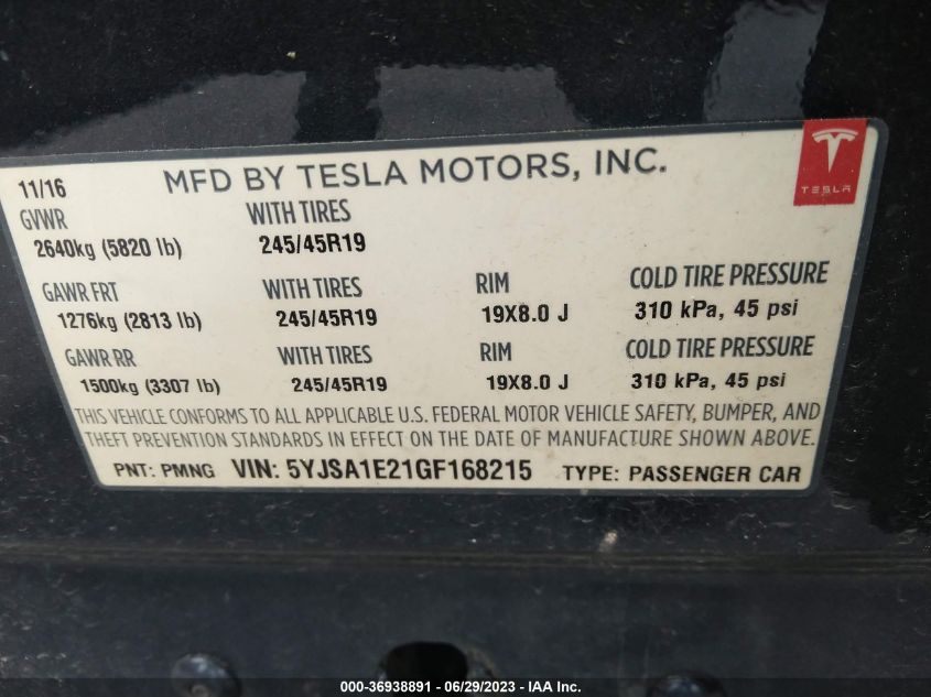 2016 TESLA MODEL S 90D/70D/75D/60D/85D - 5YJSA1E21GF168215