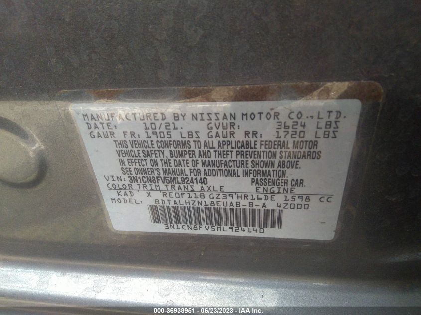 2021 NISSAN VERSA SR - 3N1CN8FV5ML924140