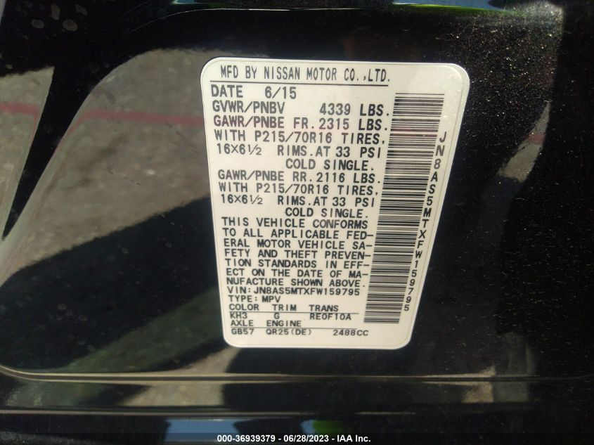 2015 NISSAN ROGUE SELECT S - JN8AS5MTXFW159795