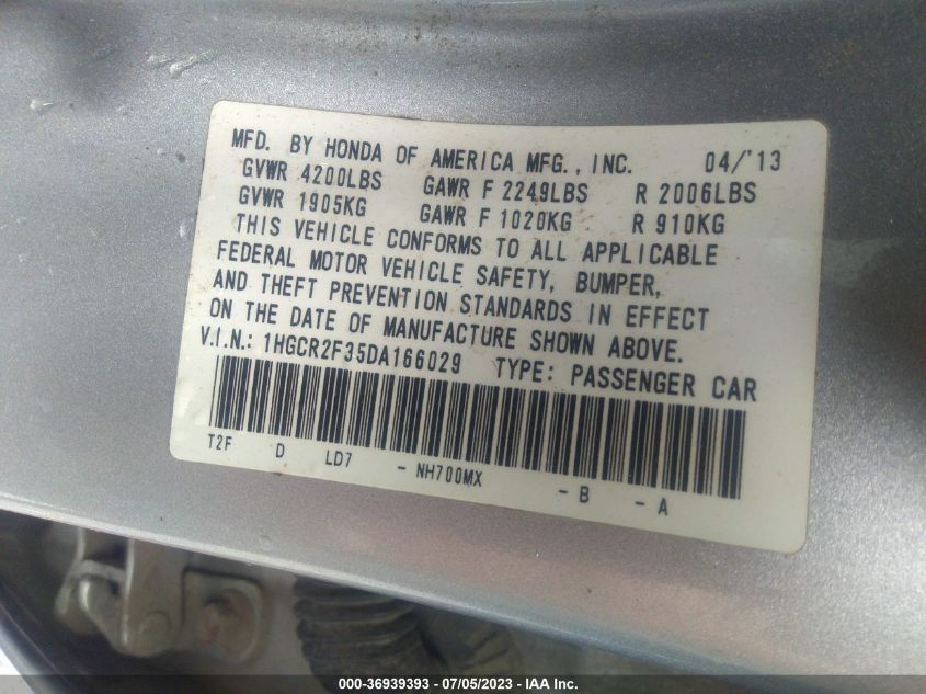 2013 HONDA ACCORD SDN LX - 1HGCR2F35DA166029