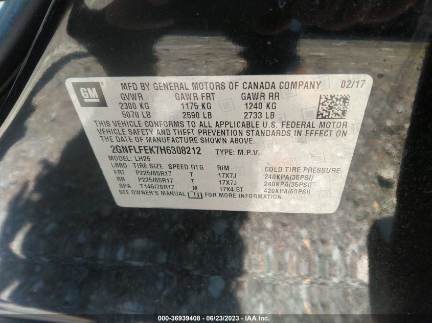 2017 CHEVROLET EQUINOX LT - 2GNFLFEK7H6308212