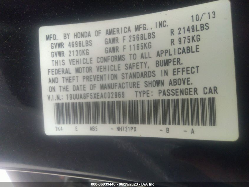 2014 ACURA TL TECH - 19UUA8F5XEA002969