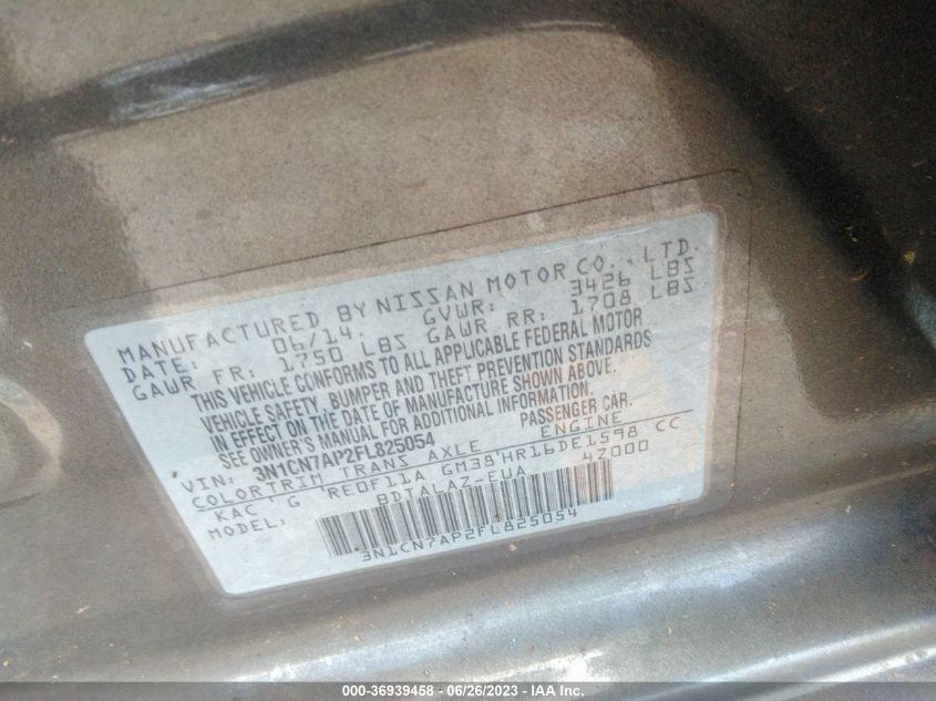 2015 NISSAN VERSA S PLUS - 3N1CN7AP2FL825054