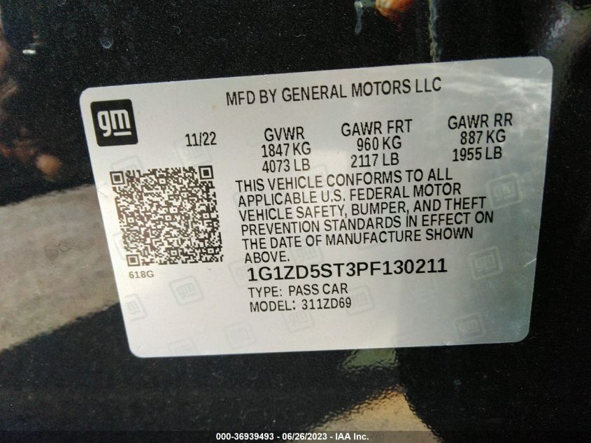 2023 CHEVROLET MALIBU LT - 1G1ZD5ST3PF130211