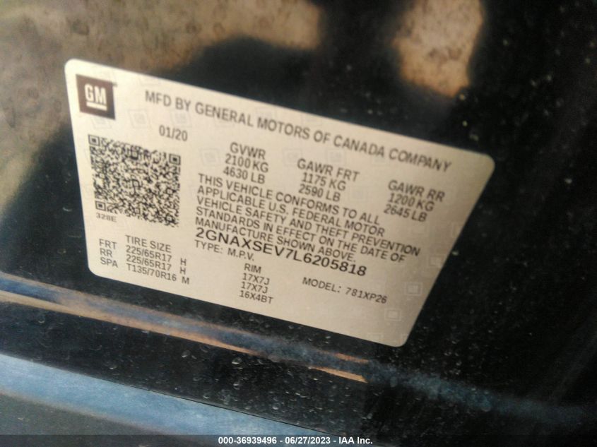 2020 CHEVROLET EQUINOX LS - 2GNAXSEV7L6205818