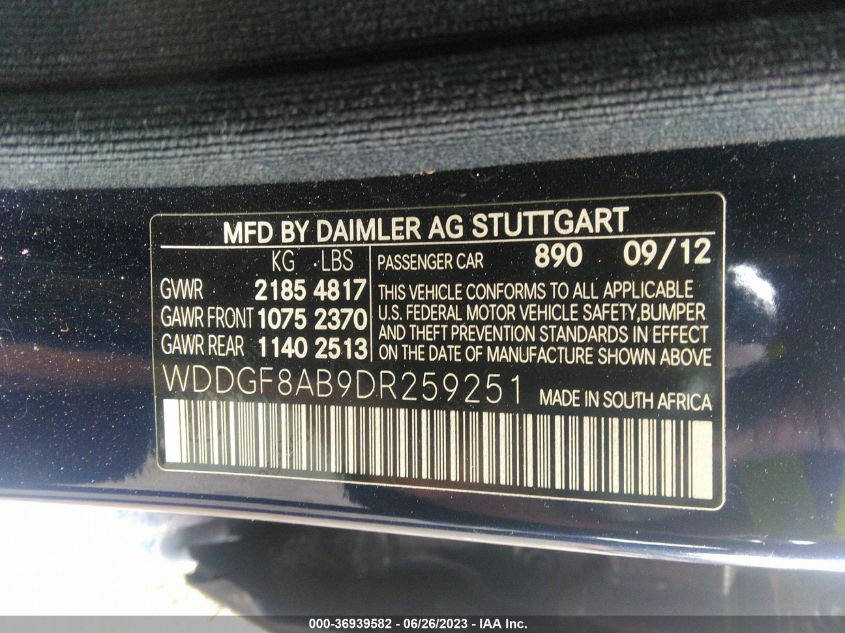 2013 MERCEDES-BENZ C-CLASS C 300 - WDDGF8AB9DR259251