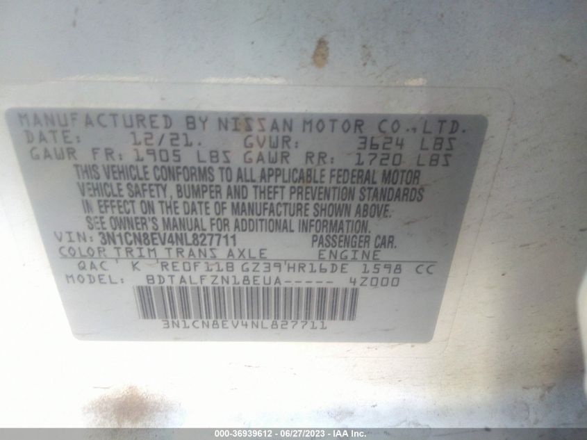 2022 NISSAN VERSA SV - 3N1CN8EV4NL827711