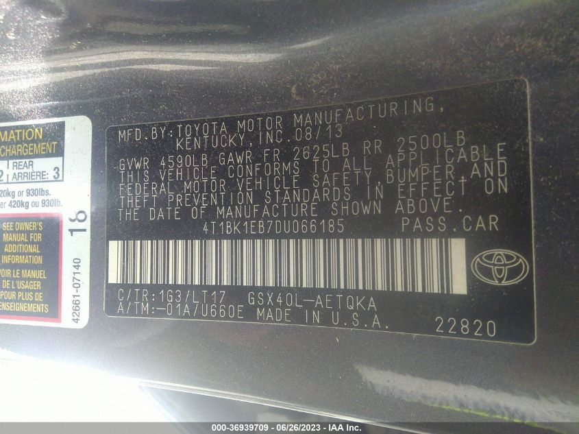 2013 TOYOTA AVALON XLE/LIMITED - 4T1BK1EB7DU066185