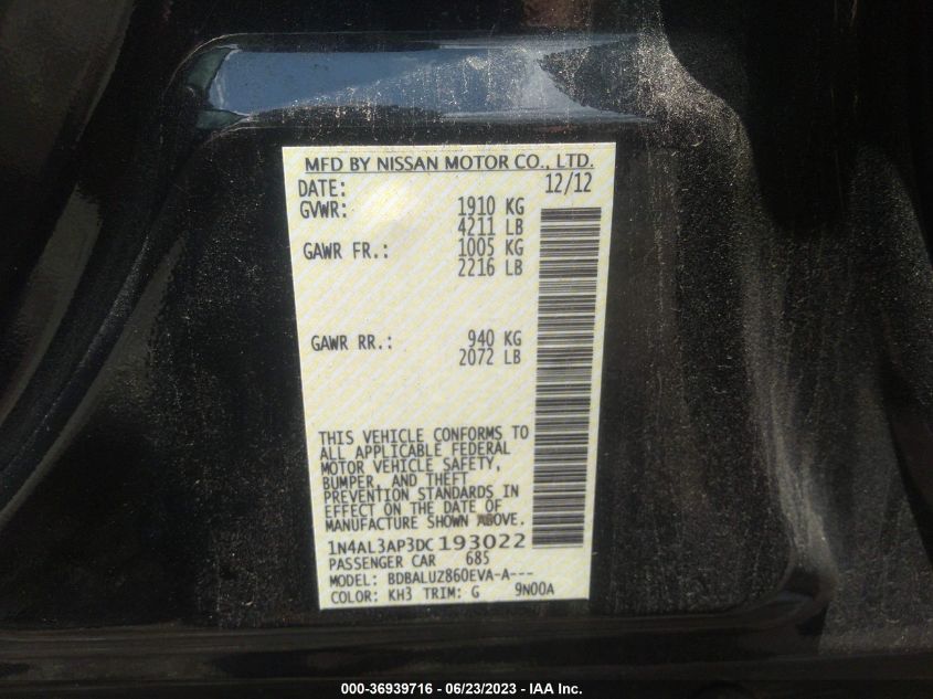 2013 NISSAN ALTIMA 2.5 SV - 1N4AL3AP3DC193022