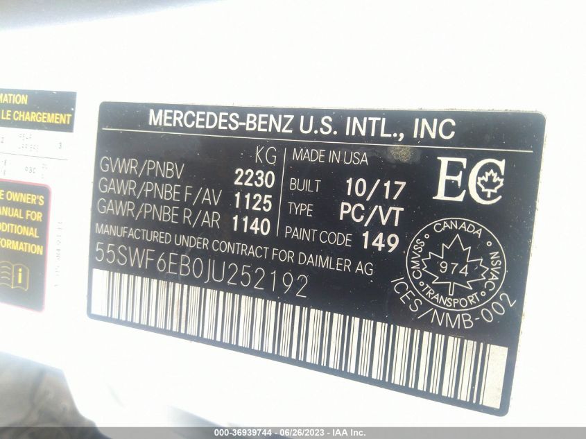 2018 MERCEDES-BENZ AMG C 43 4MATIC 55SWF6EB0JU252192