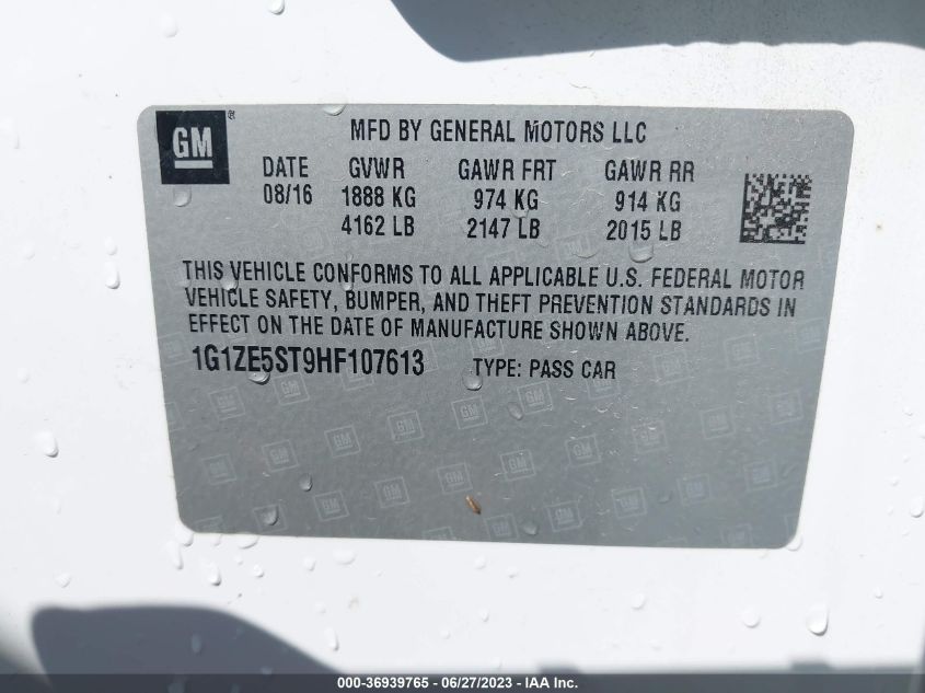 2017 CHEVROLET MALIBU LT - 1G1ZE5ST9HF107613