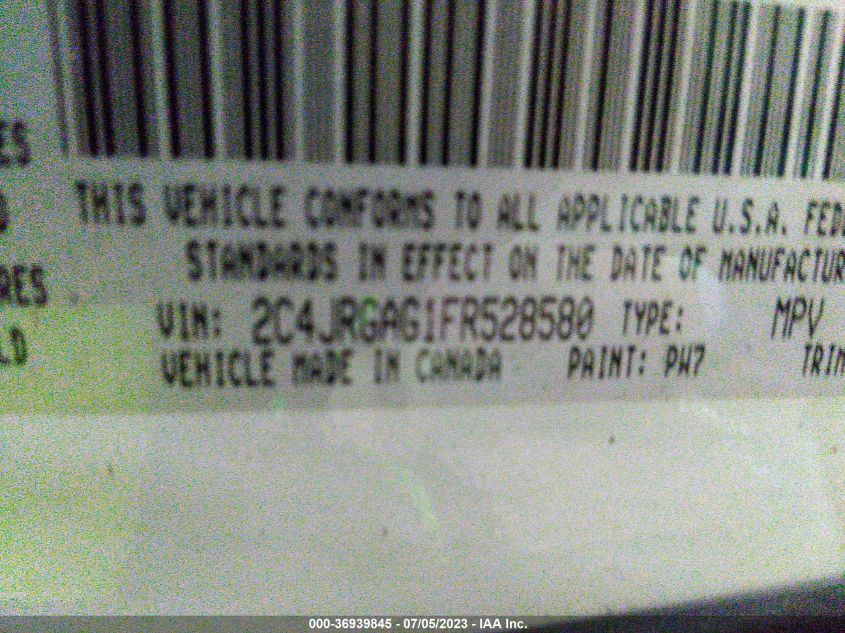 2015 RAM CARGO VAN TRADESMAN 2C4JRGAG1FR528580