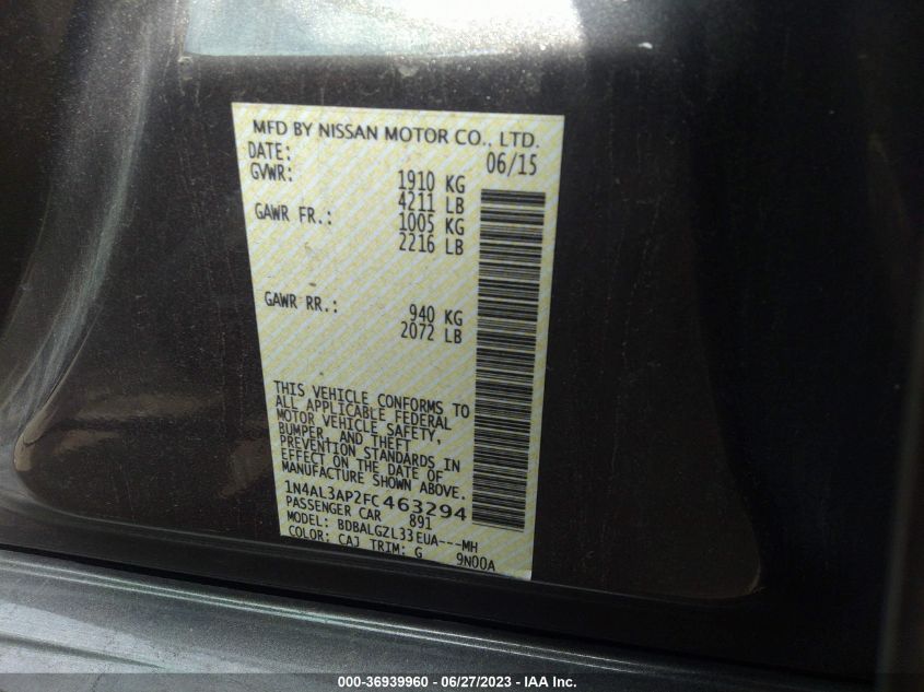 2015 NISSAN ALTIMA 2.5 S - 1N4AL3AP2FC463294