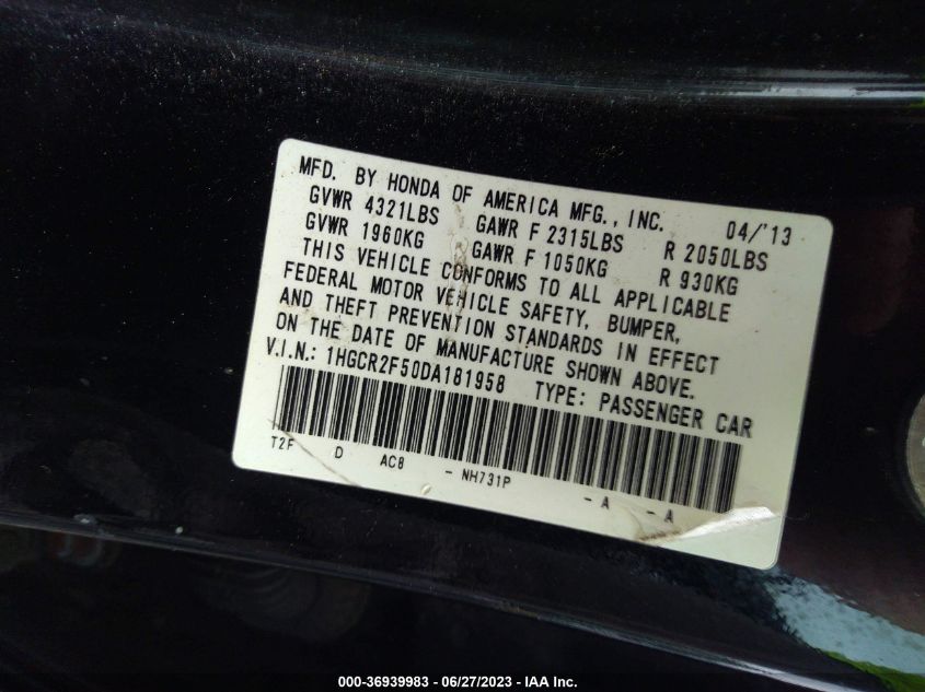 VIN 1HGCR2F50DA181958 2013 HONDA ACCORD SDN no.9