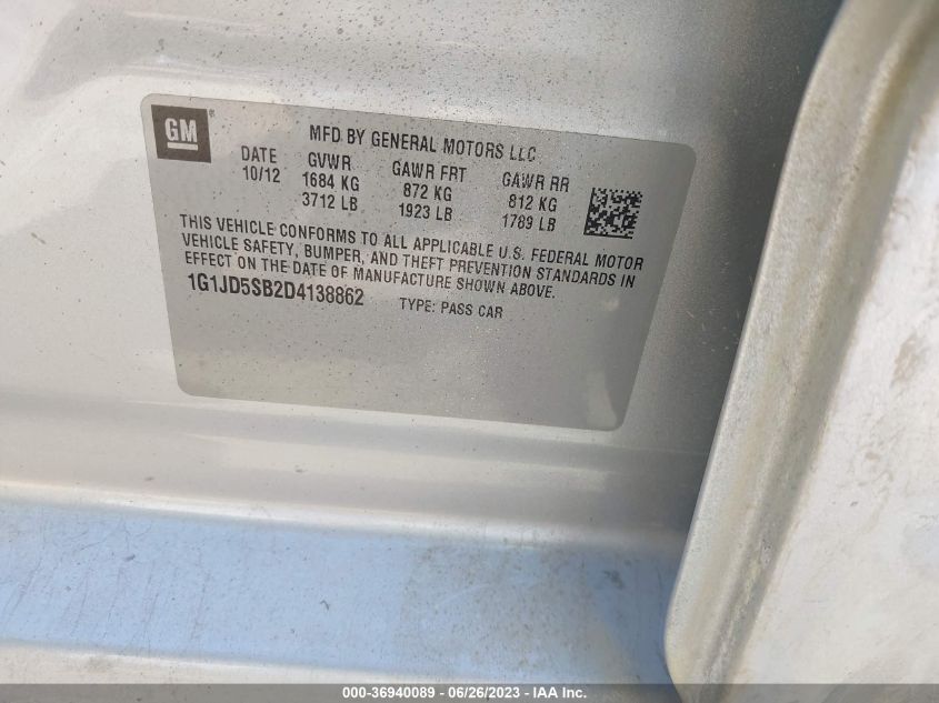 2013 CHEVROLET SONIC LT - 1G1JD5SB2D4138862