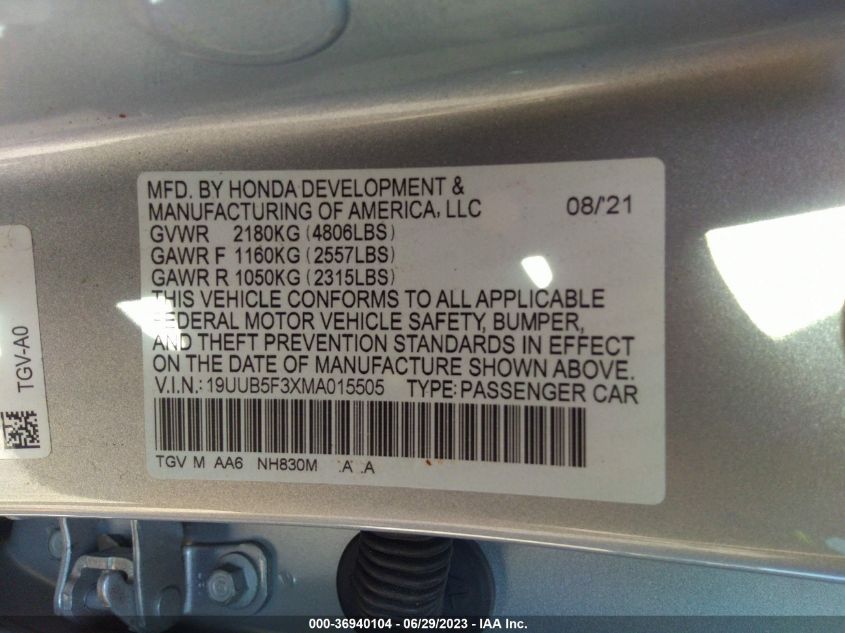 2021 ACURA TLX - 19UUB5F3XMA015505