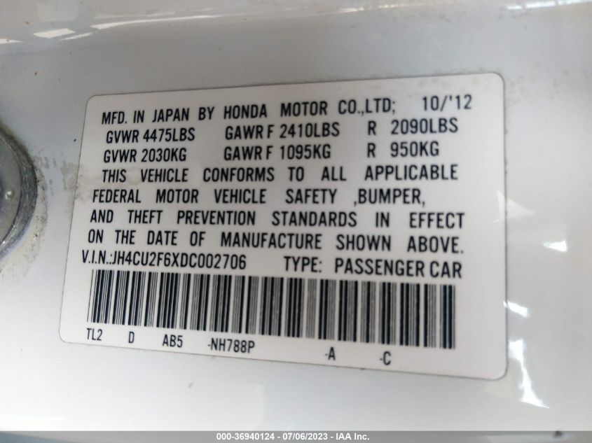 2013 ACURA TSX TECH PKG - JH4CU2F6XDC002706