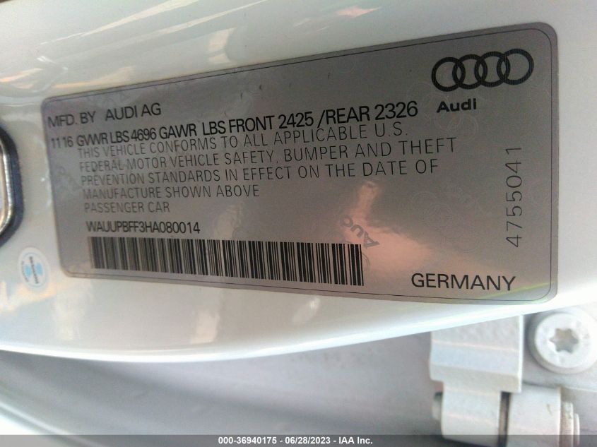 2017 AUDI A3 SPORTBACK E-TRON PREMIUM - WAUUPBFF3HA080014