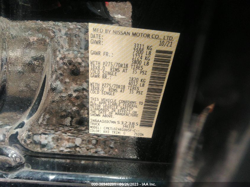 2021 NISSAN TITAN PRO-4X - 1N6AA1ED7MN532385