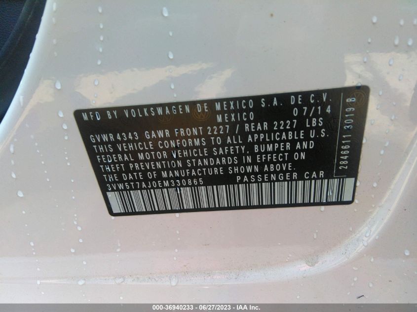 2014 VOLKSWAGEN JETTA SEDAN GLI EDITION 30 W/NAV - 3VW5T7AJ0EM330865