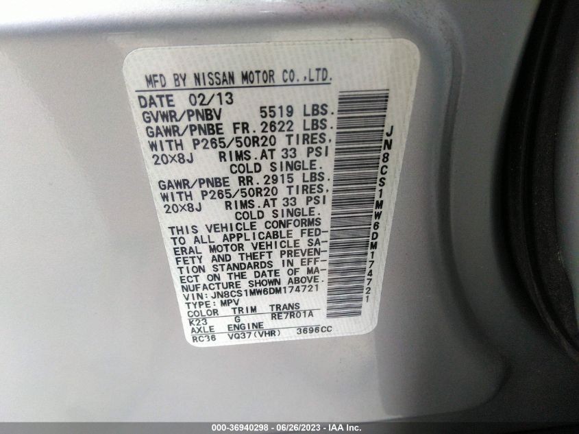 2013 INFINITI FX37 - JN8CS1MW6DM174721