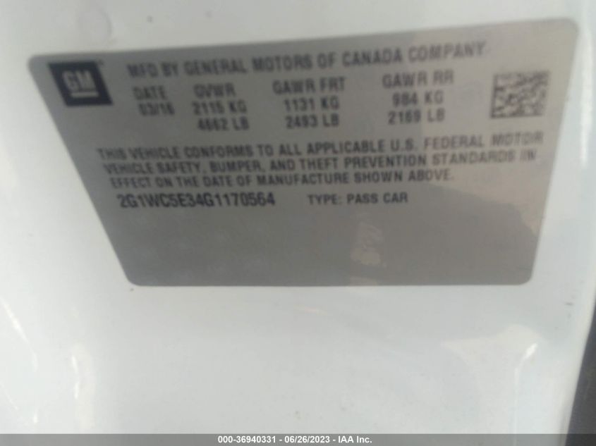 2016 CHEVROLET IMPALA LIMITED LTZ - 2G1WC5E34G1170564