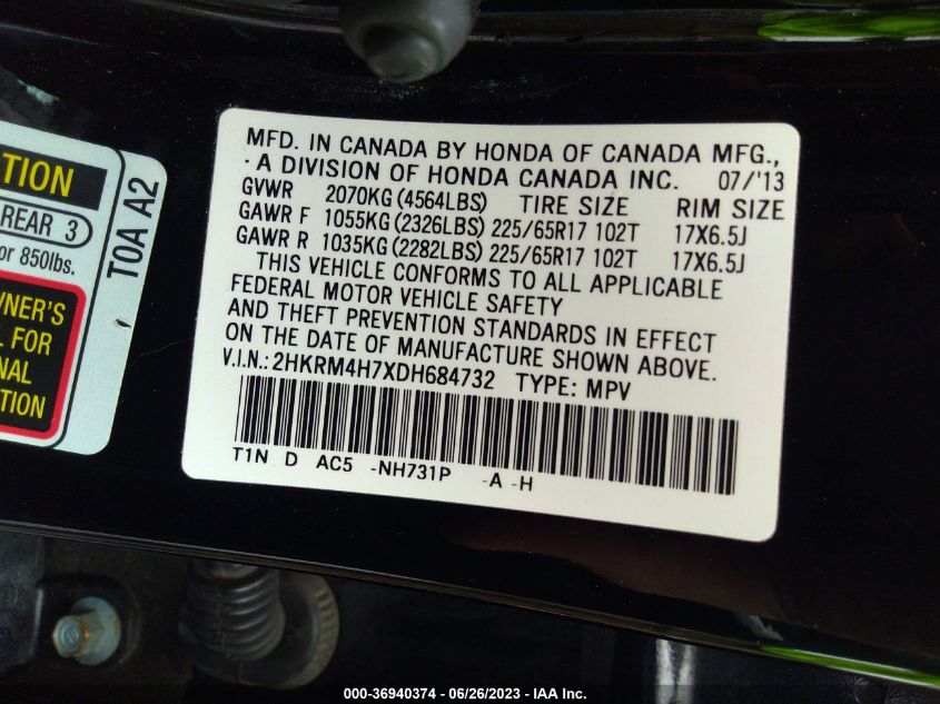 2013 HONDA CR-V EX-L - 2HKRM4H7XDH684732