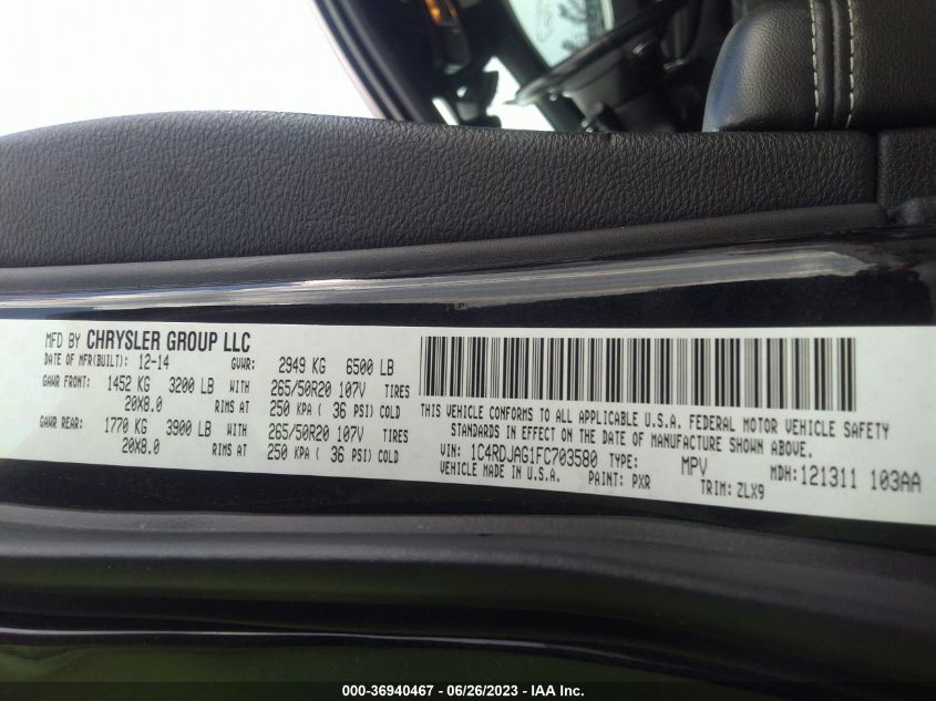 2015 DODGE DURANGO SXT - 1C4RDJAG1FC703580