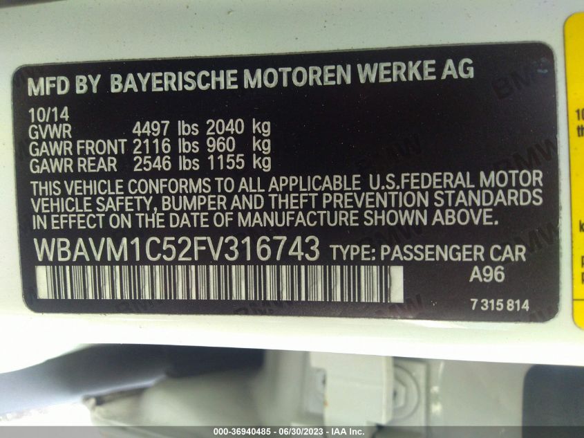 2015 BMW X1 SDRIVE28I - WBAVM1C52FV316743
