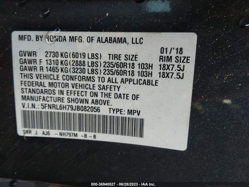 2018 HONDA ODYSSEY EX-L - 5FNRL6H79JB082056