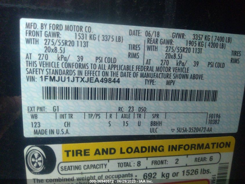 2018 FORD EXPEDITION XLT - 1FMJU1JTXJEA49844