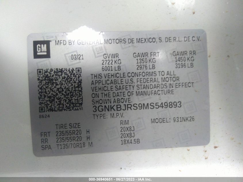 2021 CHEVROLET BLAZER LT - 3GNKBJRS9MS549893