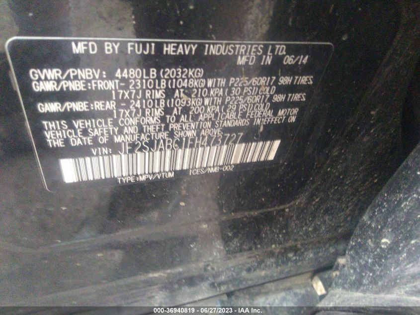 2015 SUBARU FORESTER 2.5I - JF2SJABC1FH473727