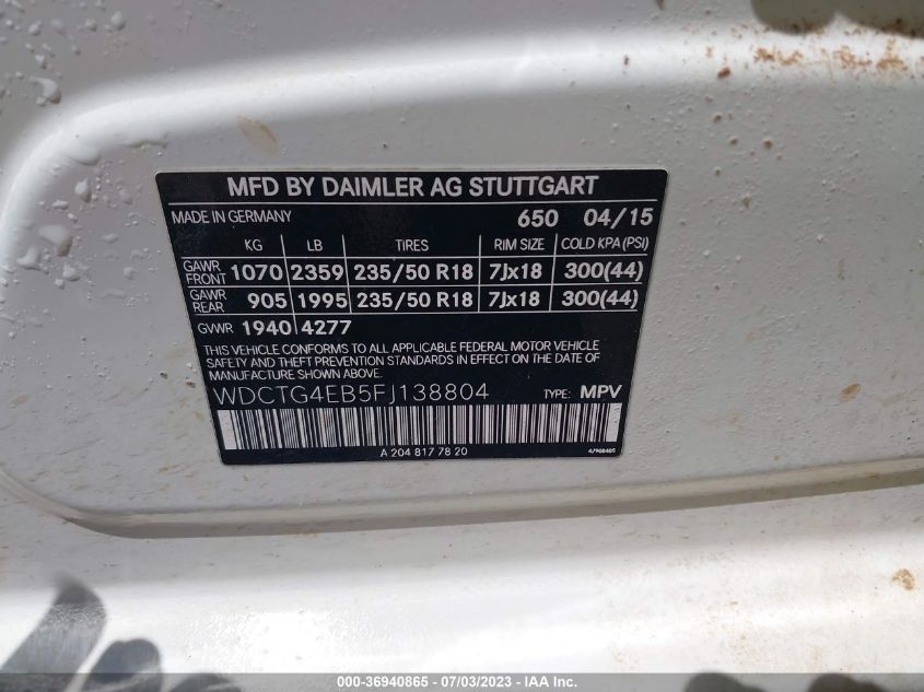 2015 MERCEDES-BENZ GLA-CLASS GLA 250 - WDCTG4EB5FJ138804