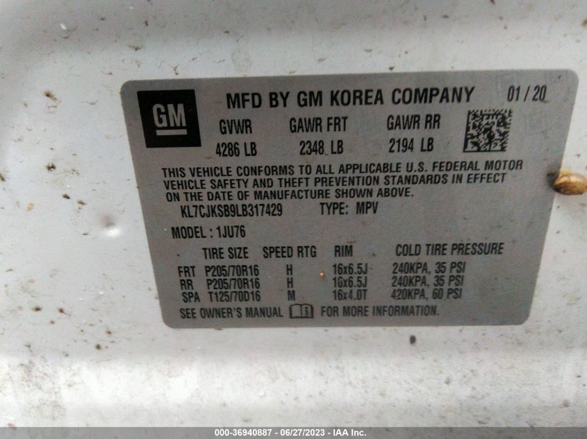 2020 CHEVROLET TRAX LS - KL7CJKSB9LB317429