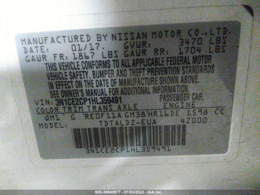 2017 NISSAN VERSA NOTE SV - 3N1CE2CP1HL359491