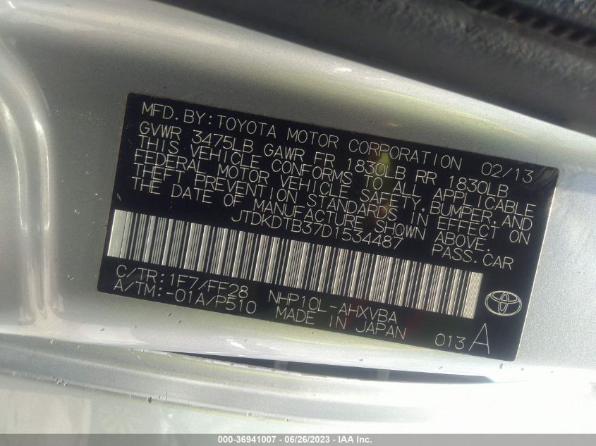 2013 TOYOTA PRIUS C - JTDKDTB37D1534487